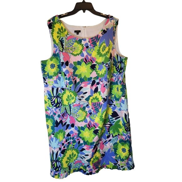 Talbots Bright Colorful Sleeveless Floral Sheath Ruffle Dress, 22W, Vacation Bea - Picture 2 of 7